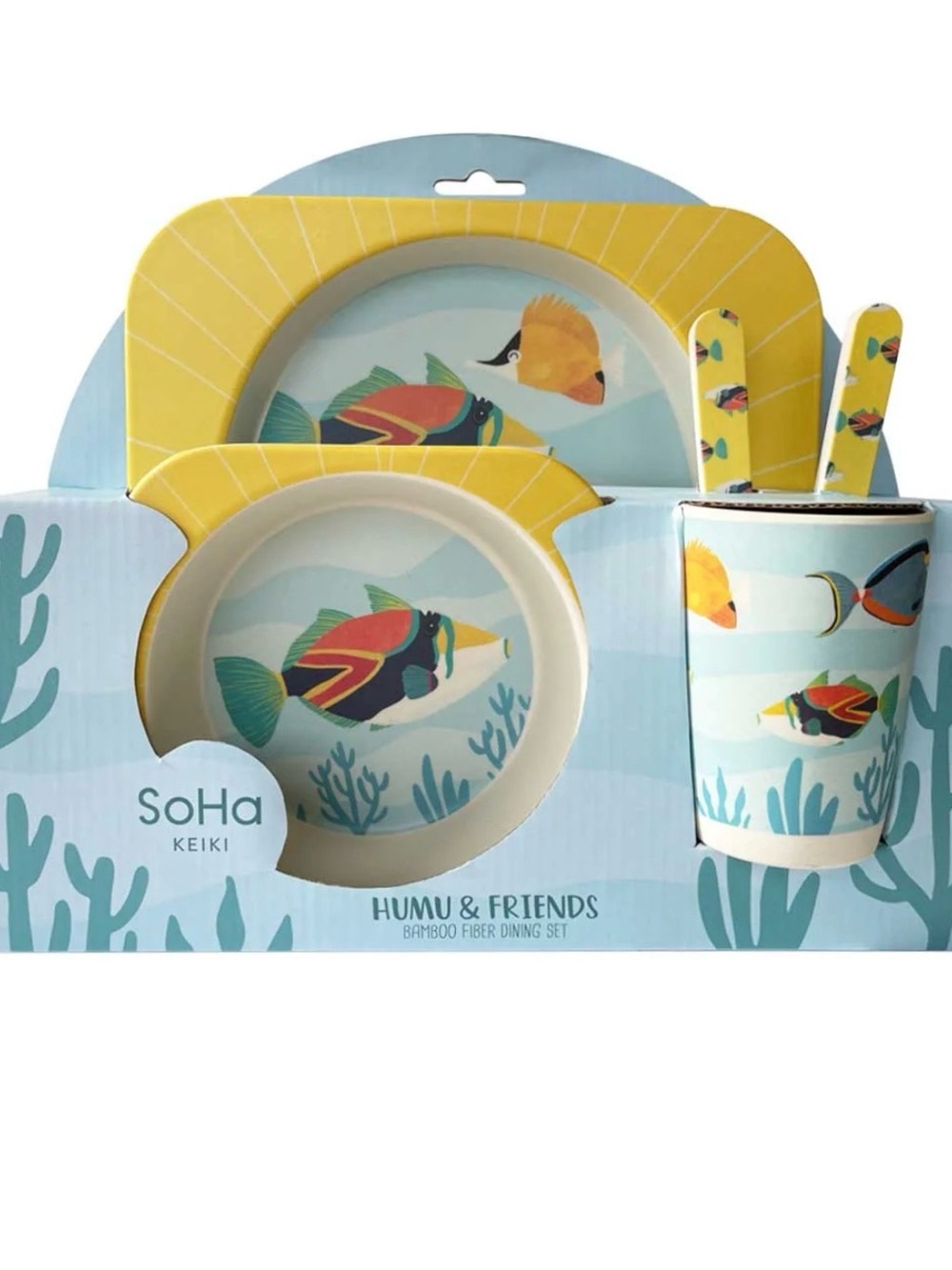 Humu & Friends Yellow Bamboo Fiber Kids Dinner Set